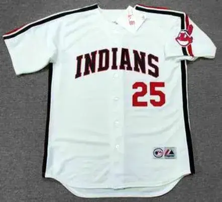 JIM THOME Cleveland Indians 1993 Home Majestic Baseball Throwback Jersey