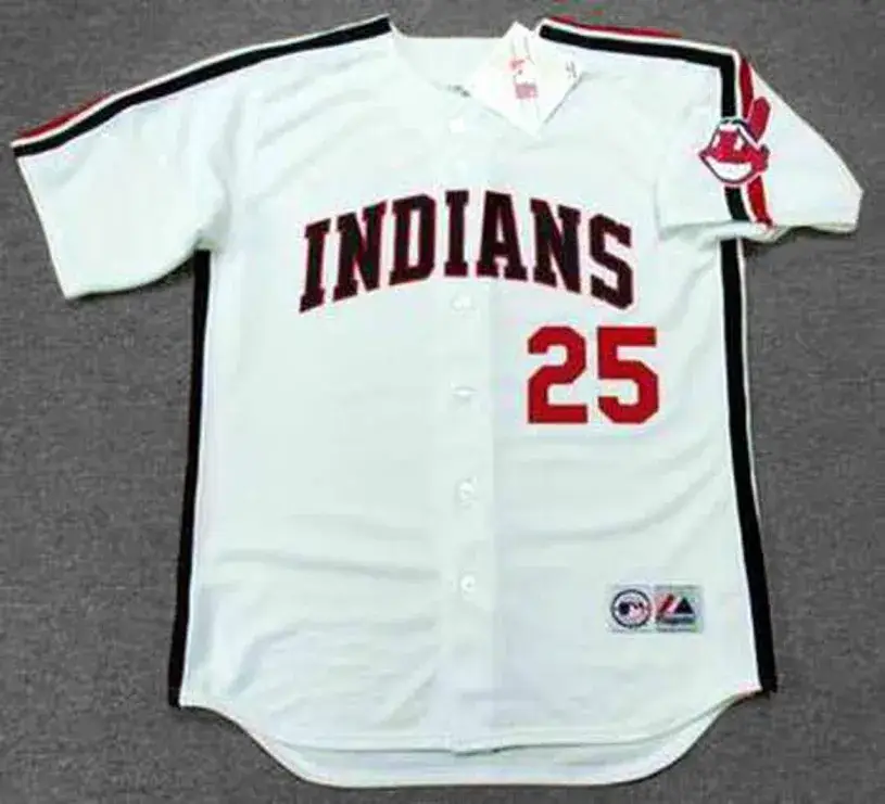 JIM THOME Cleveland Indians 1993 Home Majestic Baseball Throwback Jersey