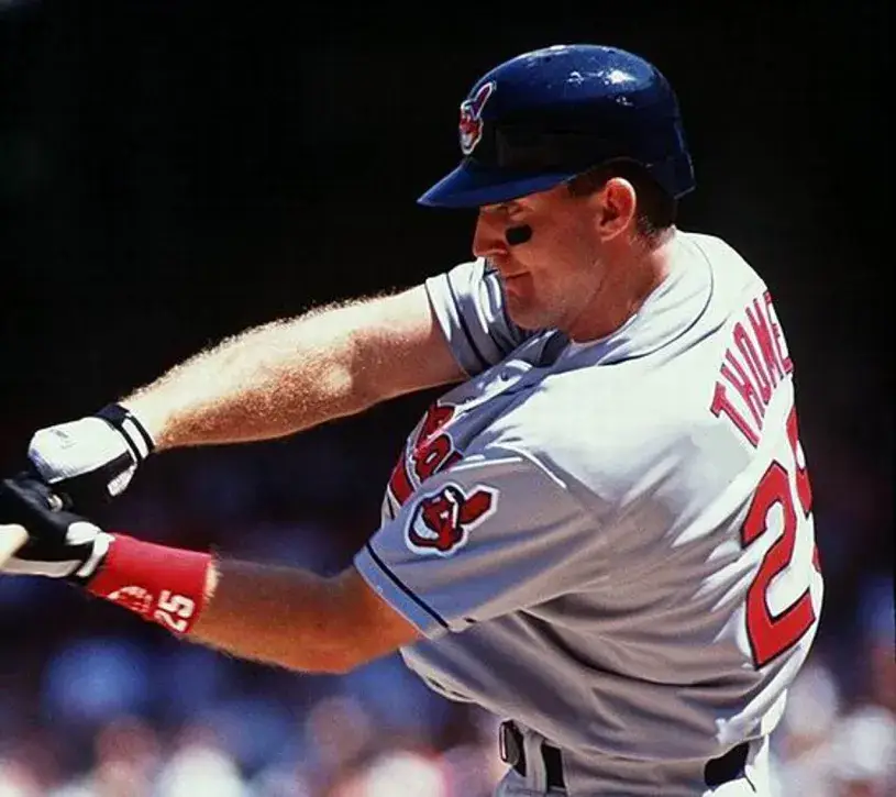 JIM THOME Cleveland Indians 1997 Majestic Throwback Away Baseball Jersey 