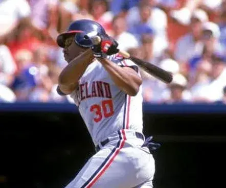 JOE CARTER Cleveland Indians 1989 Majestic Throwback Away Baseball Jersey 