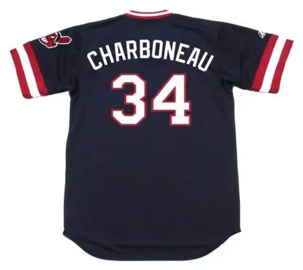 JOE CHARBONEAU Cleveland Indians 1980 Away Majestic Baseball Throwback Jersey 