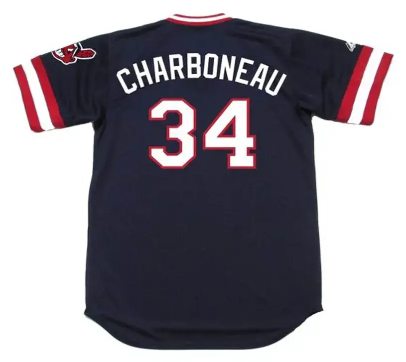 JOE CHARBONEAU Cleveland Indians 1980 Away Majestic Baseball Throwback Jersey 