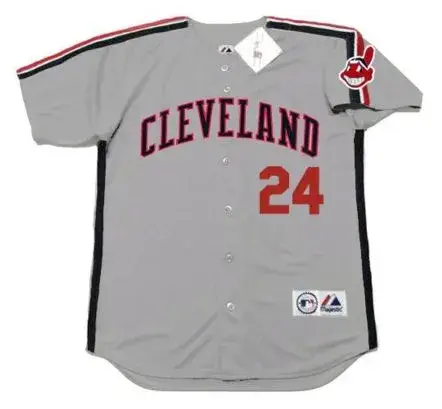 MANNY RAMIREZ Cleveland Indians 1993 Majestic Throwback Away Baseball Jersey