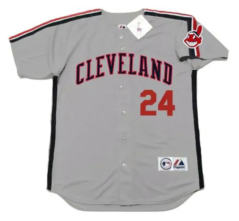 MANNY RAMIREZ Cleveland Indians 1993 Majestic Throwback Away Baseball Jersey