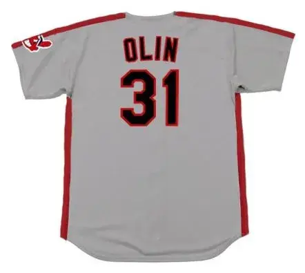 STEVE OLIN Cleveland Indians 1992 Majestic Throwback Away Baseball Jersey 