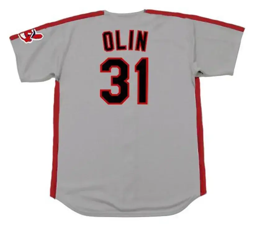STEVE OLIN Cleveland Indians 1992 Majestic Throwback Away Baseball Jersey 