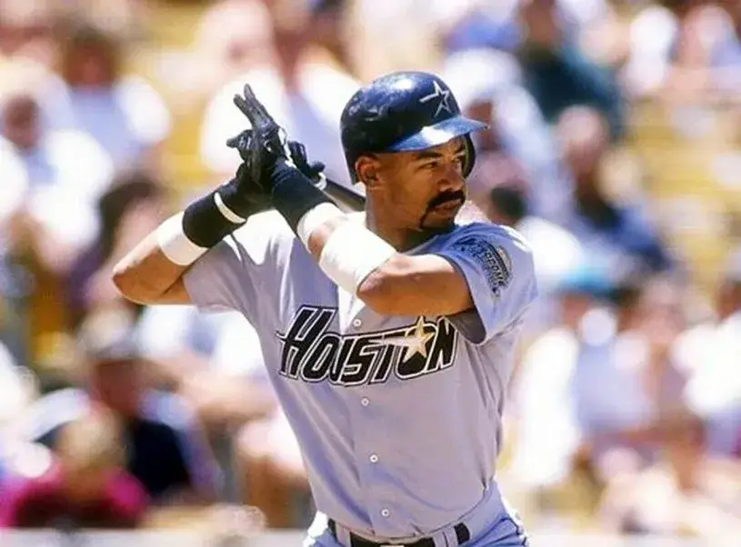 DEREK BELL Houston Astros 1995 Majestic Throwback Away Baseball Jersey 