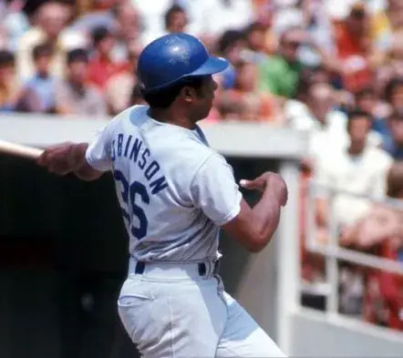 FRANK ROBINSON Los Angeles Dodgers 1972 Away Majestic Throwback Baseball Jersey 