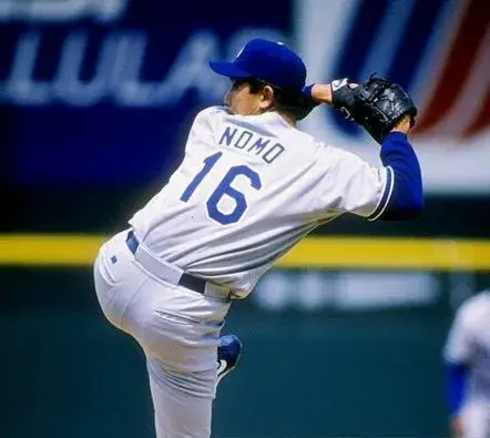 HIDEO NOMO Los Angeles Dodgers 1995 Majestic Throwback Away Baseball Jersey 