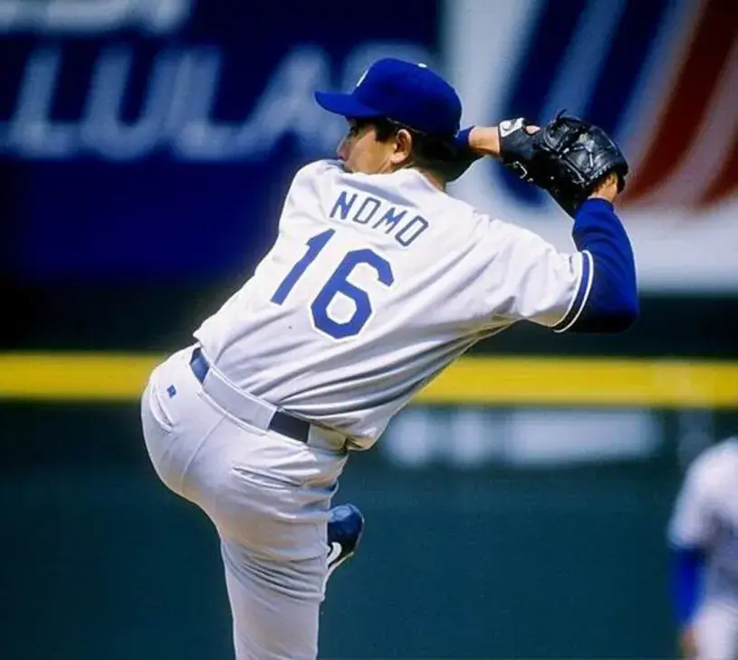 HIDEO NOMO Los Angeles Dodgers 1995 Majestic Throwback Away Baseball Jersey 