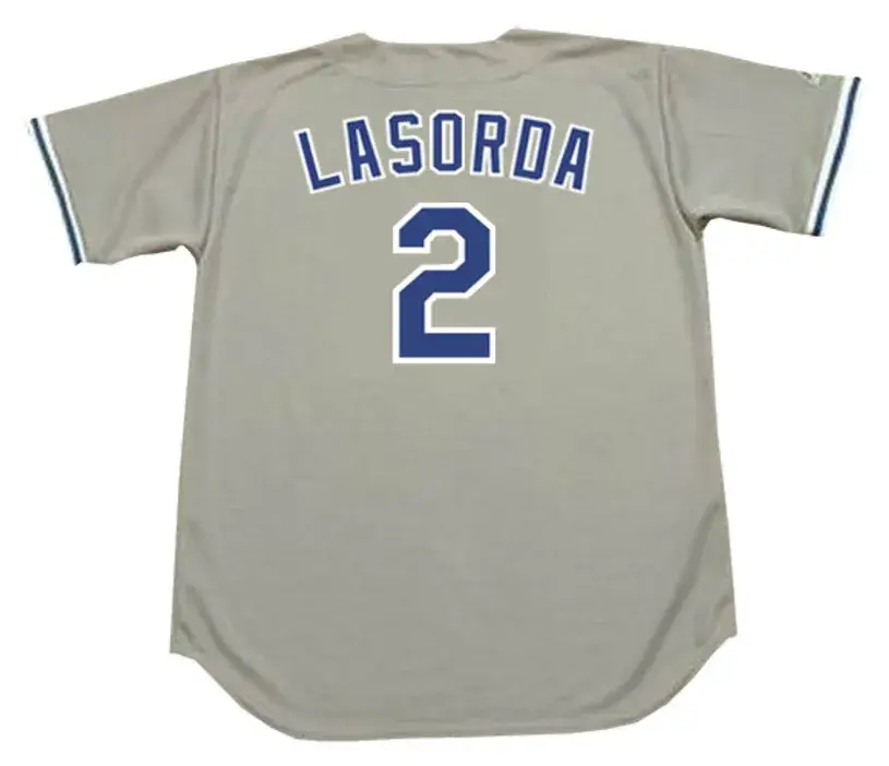 TOMMY LASORDA Los Angeles Dodgers 1981 Away Majestic Baseball Throwback Jersey 