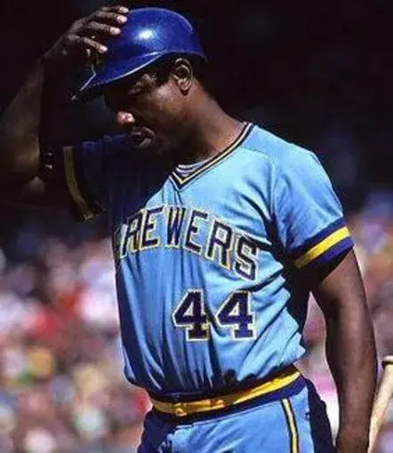HANK AARON Milwaukee Brewers 1975 Majestic Cooperstown Throwback Away Jersey 