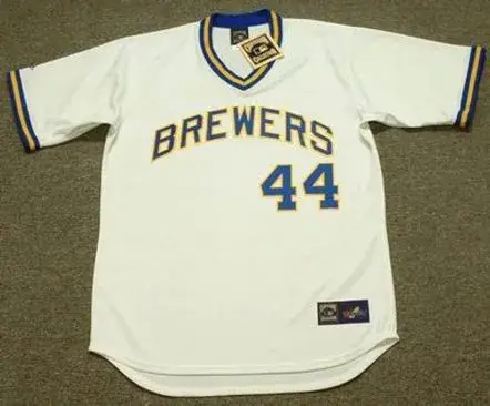 HANK AARON Milwaukee Brewers 1975 Majestic Cooperstown Throwback Home Jersey
