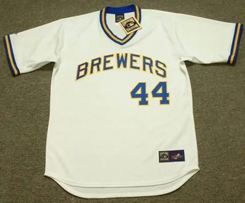 HANK AARON Milwaukee Brewers 1975 Majestic Cooperstown Throwback Home Jersey