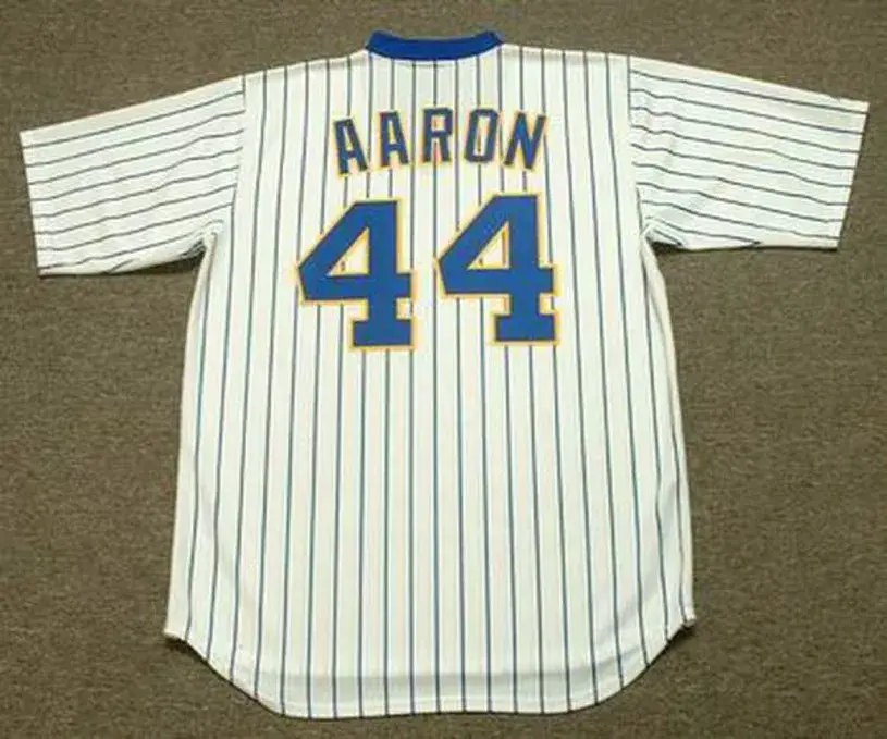 HANK AARON Milwaukee Brewers Majestic Cooperstown Throwback Home Jersey 