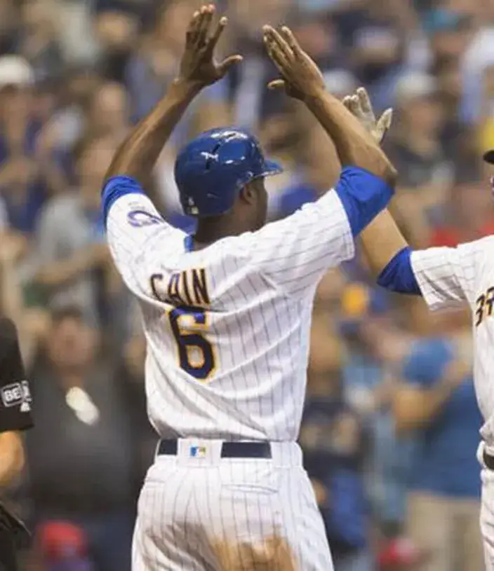 LORENZO CAIN Milwaukee Brewers Majestic Alternate Home Baseball Jersey 