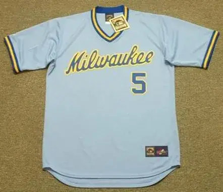 NED YOST Milwaukee Brewers 1982 Majestic Cooperstown Throwback Away Jersey
