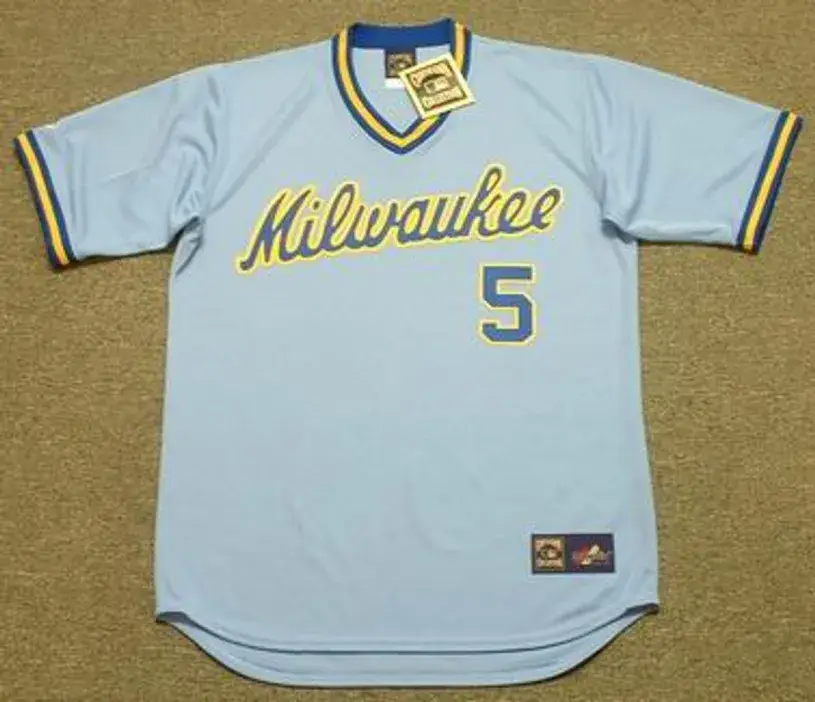 NED YOST Milwaukee Brewers 1982 Majestic Cooperstown Throwback Away Jersey