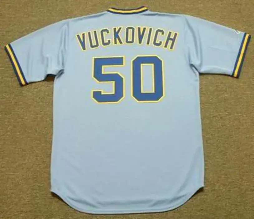 PETE VUCKOVICH Milwaukee Brewers 1982 Majestic Cooperstown Throwback Away Jersey 