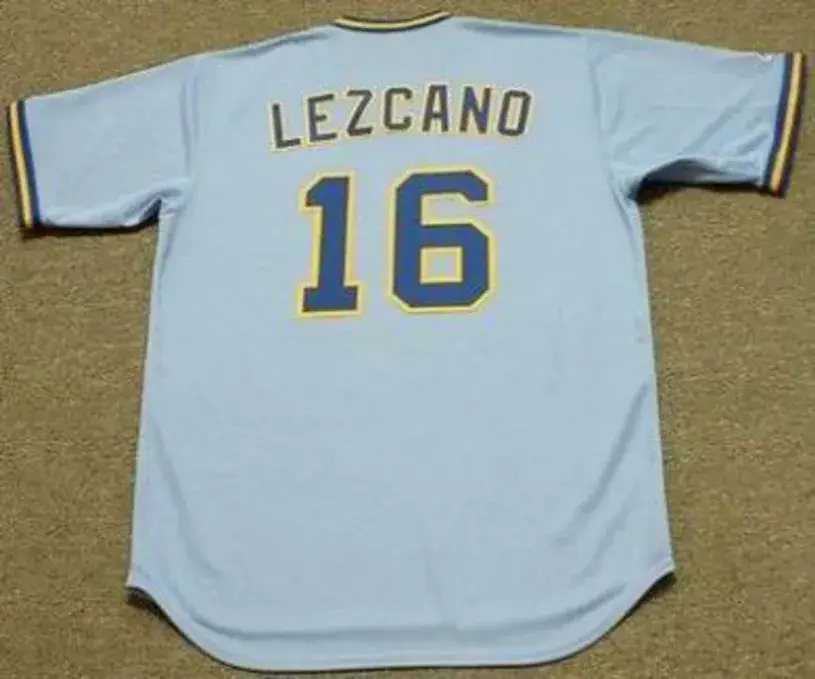SIXTO LEZCANO Milwaukee Brewers 1975 Majestic Athletic Cooperstown Throwback Away Jersey 