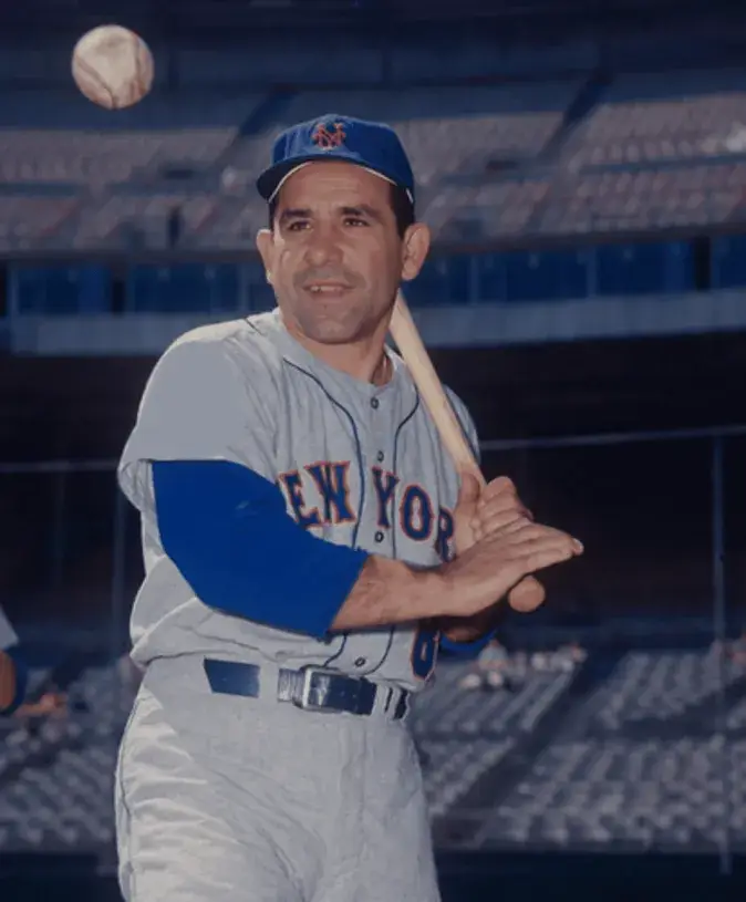 YOGI BERRA New York Mets 1965 Away Majestic Baseball Throwback Jersey 