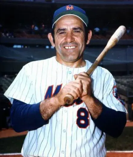 YOGI BERRA New York Mets 1965 Home Majestic Baseball Throwback Jersey 