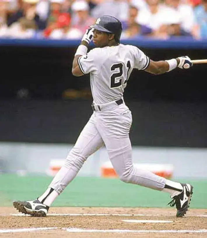 DEION SANDERS New York Yankees 1990 Away Majestic Throwback Baseball Jersey 