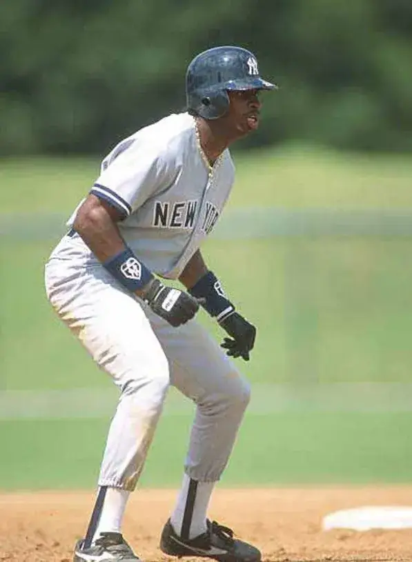 DEION SANDERS New York Yankees 1990 Away Majestic Throwback Baseball Jersey 