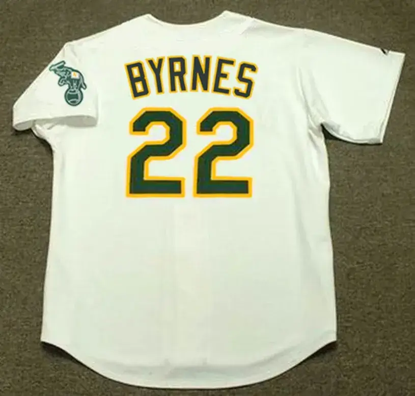 ERIC BYRNES Oakland Athletics 2002 Home Majestic Baseball Throwback Jersey 