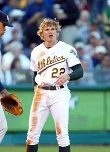 ERIC BYRNES Oakland Athletics 2002 Home Majestic Baseball Throwback Jersey 
