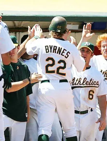 ERIC BYRNES Oakland Athletics 2002 Home Majestic Baseball Throwback Jersey 
