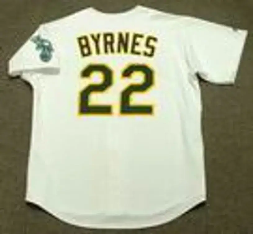 ERIC BYRNES Oakland Athletics 2002 Home Majestic Baseball Throwback Jersey 