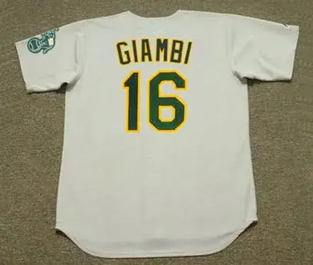 JASON GIAMBI Oakland Athletics 2002 Away Majestic Throwback Baseball Jersey