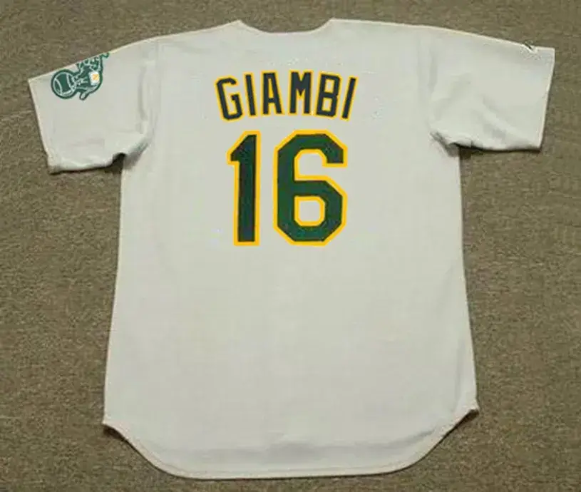 JASON GIAMBI Oakland Athletics 2002 Away Majestic Throwback Baseball Jersey