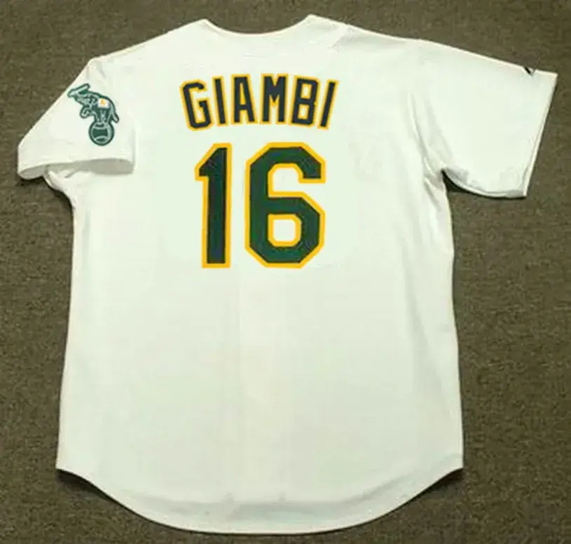 JASON GIAMBI Oakland Athletics 2002 Home Majestic Baseball Throwback Jersey 