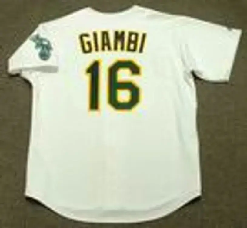JASON GIAMBI Oakland Athletics 2002 Home Majestic Baseball Throwback Jersey 