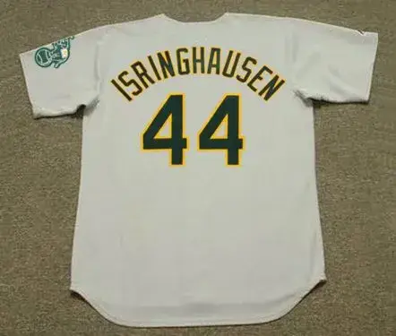 JASON ISRINGHAUSEN Oakland Athletics 2001 Away Majestic Throwback Baseball Jersey 