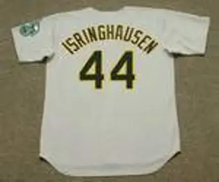 JASON ISRINGHAUSEN Oakland Athletics 2001 Away Majestic Throwback Baseball Jersey 