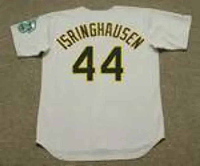 JASON ISRINGHAUSEN Oakland Athletics 2001 Away Majestic Throwback Baseball Jersey 