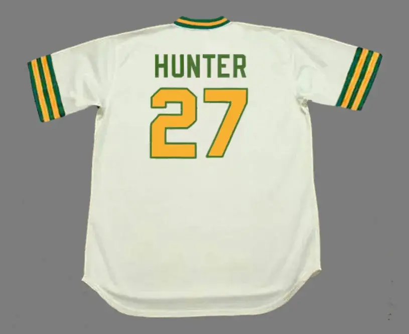 JIM “CATFISH” HUNTER Oakland Athletics 1973 Home Majestic Throwback Baseball Jersey 