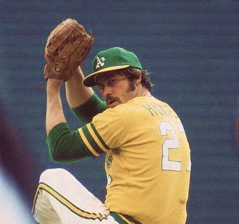 JIM “CATFISH” HUNTER Oakland Athletics 1973 Majestic Throwback Baseball Jersey 
