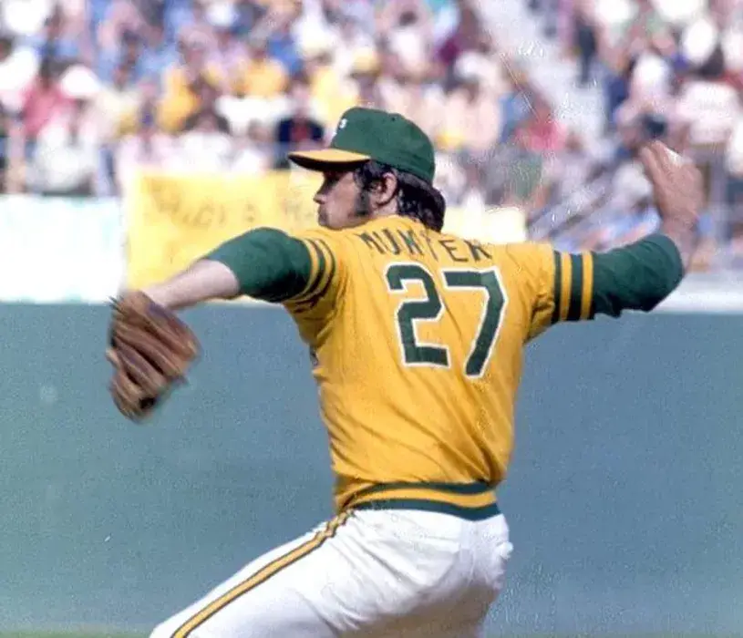 JIM “CATFISH” HUNTER Oakland Athletics 1974 Majestic Cooperstown Baseball Jersey 