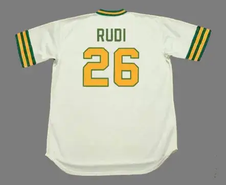 JOE RUDI Oakland Athletics 1973 Home Majestic Throwback Throwback Baseball Jersey 