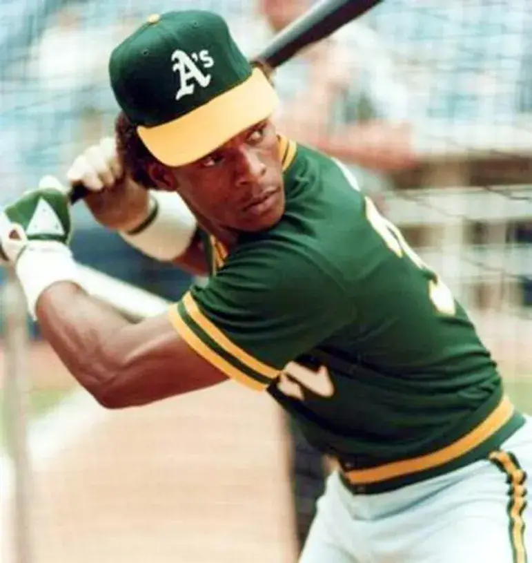 RICKEY HENDERSON Oakland Athletics 1980 Away Majestic Baseball Throwback Jersey 