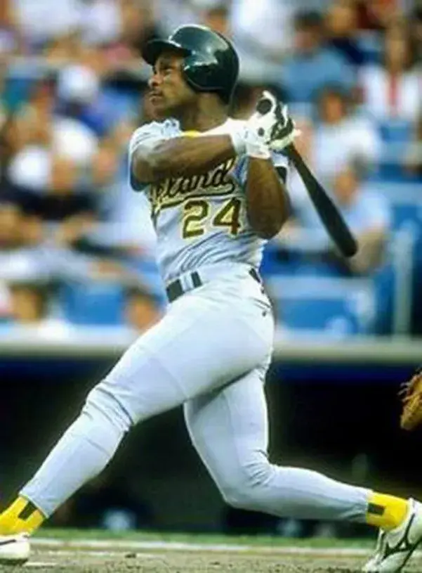 RICKEY HENDERSON Oakland Athletics 1990 Away Majestic Baseball Throwback Jersey 