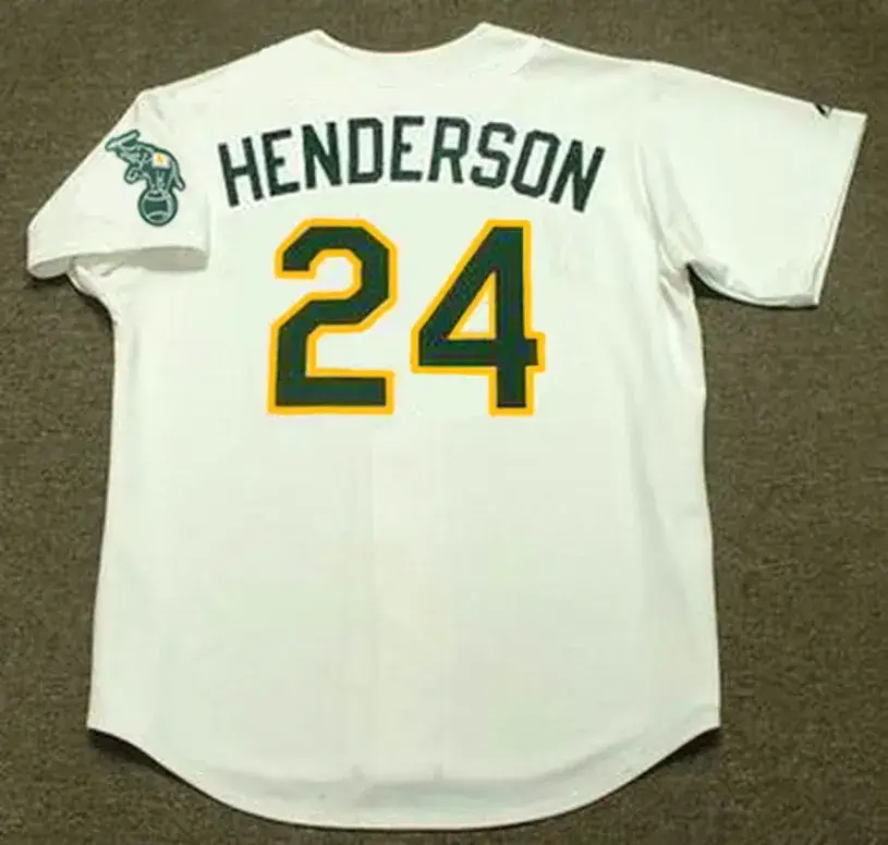 RICKEY HENDERSON Oakland Athletics 1990 Home Majestic Baseball Throwback Jersey 