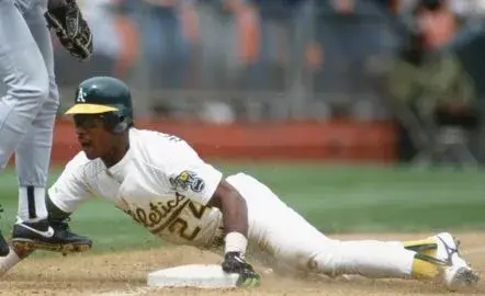 RICKEY HENDERSON Oakland Athletics 1990 Home Majestic Baseball Throwback Jersey 