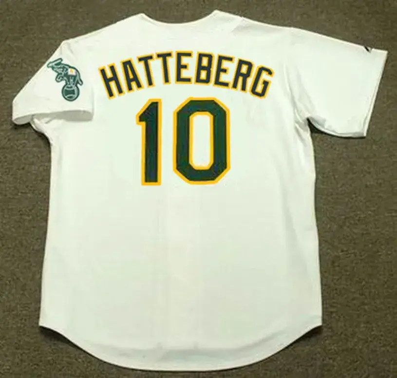 SCOTT HATTEBERG Oakland Athletics 2002 Home Majestic Baseball Throwback Jersey 