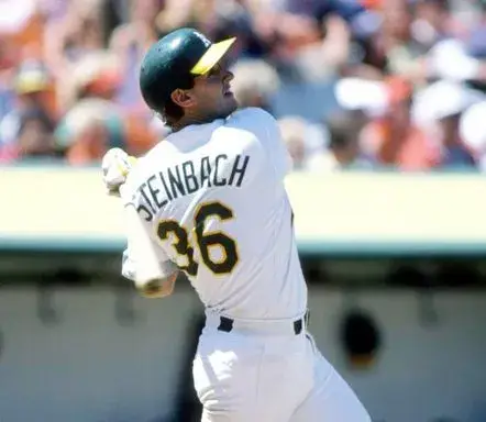 TERRY STEINBACH Oakland Athletics 1989 Home Majestic Baseball Throwback Jersey 