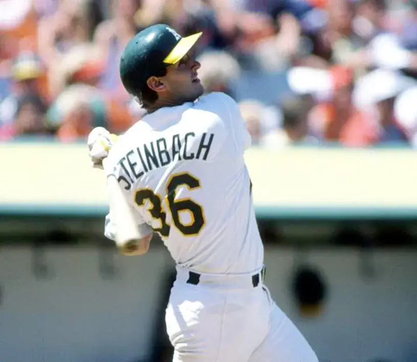 TERRY STEINBACH Oakland Athletics 1989 Home Majestic Baseball Throwback Jersey 